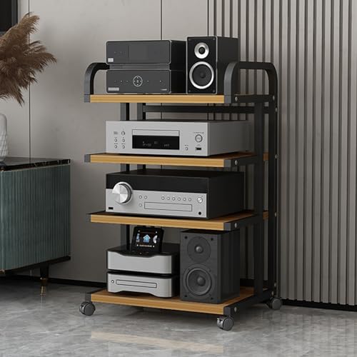 Plattenspieler Regal 4-stufiges Audio-Rack-Regal, Präsentationsregal for Videospielkonsolen, AV-Medienständer mit Rädern, Plattenspielerständer, CD-Plattenspieler, Stereo-Receiver, AV-Geräteschrank, P von Generic
