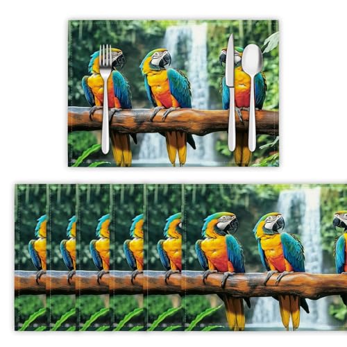 Platzset Realistischer Papagei Bäume Gras,Tischsets Abwaschbar 4 er Set,Platzdeckchen PVC rutschfest Hitzebeständig,Tisch-Matten für Esstisch Antifouling und Leicht zu Reinigen von Generic