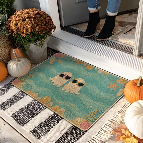 Playful Ghosts Fußmatte, Aqua Halloween Eingangsmatte für drinnen und draußen, rutschfest, wasserabweisend, Haustürmatte, leicht zu reinigen, 73,2 x 43,2 cm von Generic