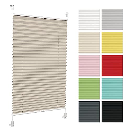 Plissee ohne Bohren 30 cm x 120 cm - Beige - Plissee klemmfix, Rollos für Fenster ohne Bohren, Jalousien Fenster für innen, Raffrollo, Fenster plissee von Generic