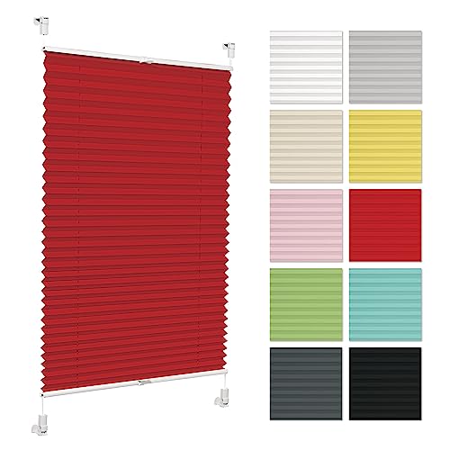 Plissee ohne Bohren 40 cm x 120 cm - Rot - Plissee klemmfix, Rollos für Fenster ohne Bohren, Jalousien Fenster für innen Raffrollo Fenster plissee von Generic