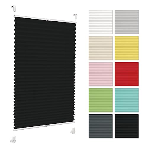 Plissee ohne Bohren 40 cm x 120 cm - Schwarz - Plissee klemmfix, Rollos für Fenster ohne Bohren, Jalousien Fenster für innen, Raffrollo, Fenster plissee von Generic