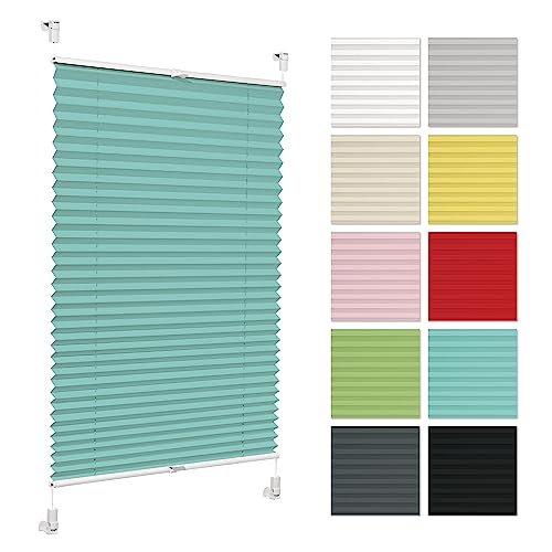 Plissee ohne Bohren 50 cm x 120 cm - Türkis - Plissee klemmfix, Rollos für Fenster ohne Bohren, Jalousien Fenster für innen, Raffrollo, Fenster plissee von Generic