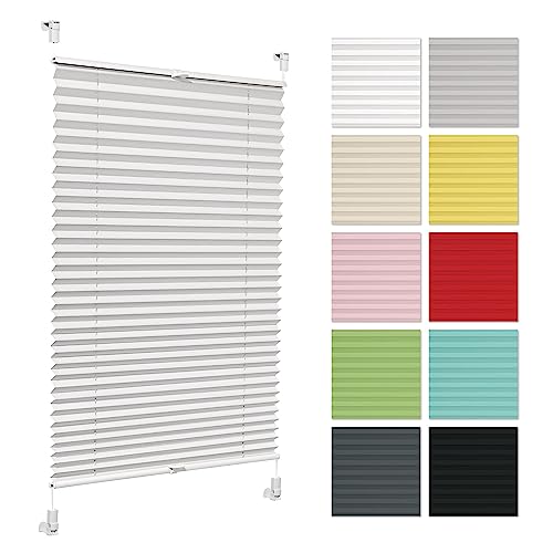 Plissee ohne Bohren 60 cm x 200 cm - Weiß - Plissee klemmfix, Rollos für Fenster ohne Bohren, Jalousien Fenster für innen, Raffrollo, Fenster plissee von Generic