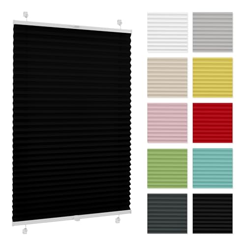 Plissee ohne Bohren 80 cm x 200 cm - Schwarz - Plissee klemmfix, Rollos für Fenster ohne Bohren, Jalousien Fenster für innen, Raffrollo, Fenster plissee von Generic