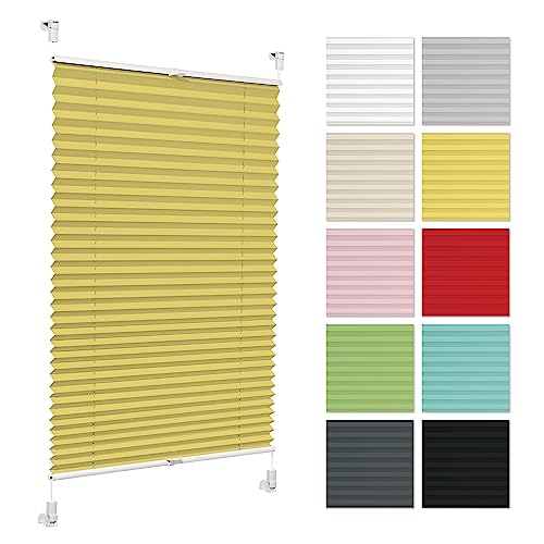 Plissee ohne Bohren 80 cm x 230 cm - Gelb - Plissee klemmfix, Rollos für Fenster ohne Bohren, Jalousien Fenster für innen, Raffrollo, Fenster plissee von Generic