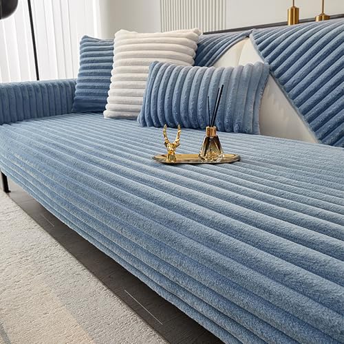 PlüSch-Sofabezug, Warmer Super Weicher Plush Sofa überwurfdecke, Couch überzug L Form/U Form/Ecksofa 3/2/1 Sitzer, rutschfeste Weiche Sofa Bezüge Universelle Sofahusse(Blue,90x260) von Generic