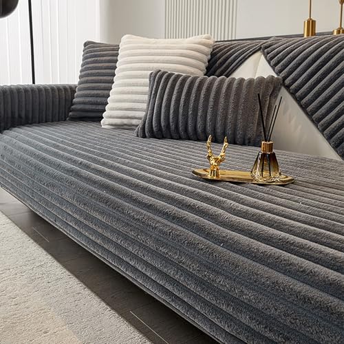 PlüSch-Sofabezug, Warmer Super Weicher Plush Sofa überwurfdecke, Couch überzug L Form/U Form/Ecksofa 3/2/1 Sitzer, rutschfeste Weiche Sofa Bezüge Universelle Sofahusse(Dark Grey,110x160) von Generic