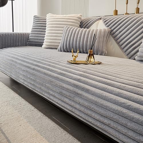 PlüSch-Sofabezug, Warmer Super Weicher Plush Sofa überwurfdecke, Couch überzug L Form/U Form/Ecksofa 3/2/1 Sitzer, rutschfeste Weiche Sofa Bezüge Universelle Sofahusse(Grey,90x180) von Generic