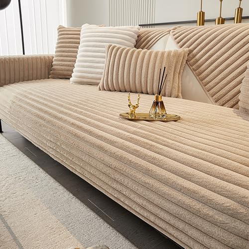 PlüSch-Sofabezug, Warmer Super Weicher Plush Sofa überwurfdecke, Couch überzug L Form/U Form/Ecksofa 3/2/1 Sitzer, rutschfeste Weiche Sofa Bezüge Universelle Sofahusse(Khaki,70x120) von Generic