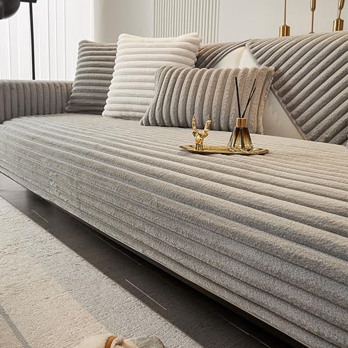 PlüSch-Sofabezug, Warmer Super Weicher Plush Sofa überwurfdecke, Couch überzug L Form/U Form/Ecksofa 3/2/1 Sitzer, rutschfeste Weiche Sofa Bezüge Universelle Sofahusse(Light Grey,70x150) von Generic