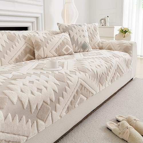 Plüsch-Sofakissen Sofabezug, Sofaüberwürfe Für Alle Jahreszeiten Sofaschoner Waschbare Möbelschutzdecke(Beige,90x240cm) von Generic