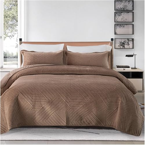 Plüsch -Tröster -Set 3 -Stück -Betspräse bestickte Bettdecke Leichte King -Size -Quilt -Betsparete Matratzen Bettdecke, die gesamte Saisondecke, Karamell, 240x250cm von Generic