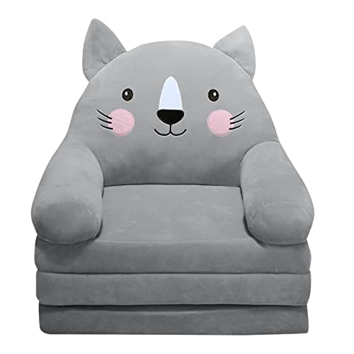 Plüsch faltbares Kindersofa Rückenlehne Sessel 2 in 1 faltbares Kindersofa niedliches Cartoon faules Sofa Kinder aufklappbares Schlafsofa für Wohnzimmer Schlafzimmer ohne Liner Filler (Grey, One Size) von Generic