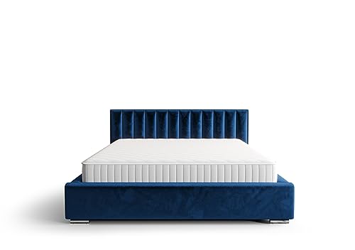 Polsterbett Berlin Set mit Lattenrost Metallrahmen Doppelbett Größen 120 bis 180 BLAU 180cm X 200cm von Generic