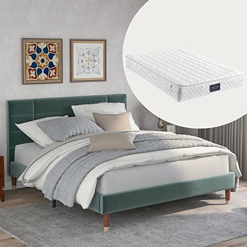 Polsterbett Doppelbett mit Lattenrost und komfortablem Kopfteil, stabiles Bett für Erwachsene, inkl. Stauraum unter dem Bett, Federkernmatratze und modernes Design von Generic
