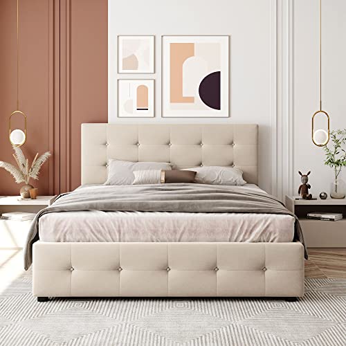 Polsterbett Doppelbett mit Rückenlehne und 4 Schubladen, Bett mit Lattenrost und stabilem Rahmen, gepolstertes Bettgestell mit Stauraum für Jugendzimmer oder Schlafzimmer Polsterbett Doppelbett mit Rückenlehne und 4 Schubladen, Bett mit Lattenrost und stabilem Rahmen, gepolstertes Bettgestell mit Stauraum für Jugendzimmer oder Schlafzimmer von Generic