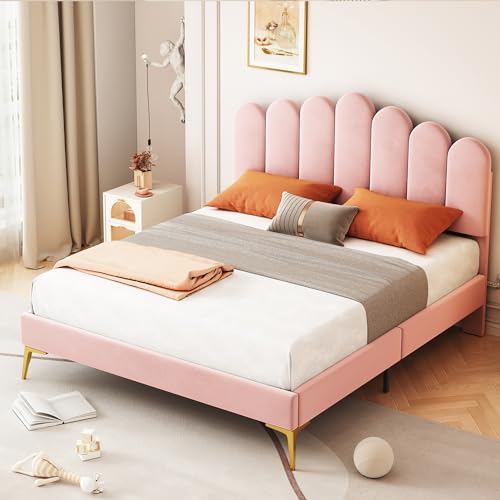 Polsterbett Doppelbett mit verstellbarem Kopfteil, stabilem MDF-Rahmen, modernes Jugend- und Gästebett mit bequemer Rückenlehne aus Samtstoff, belastbar bis 250 kg, einfach zu montieren Polsterbett Doppelbett mit verstellbarem Kopfteil, stabilem MDF-Rahmen, modernes Jugend- und Gästebett mit bequemer Rückenlehne aus Samtstoff, belastbar bis 250 kg, einfach zu montieren von Generic