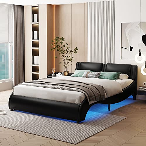 Polsterbett Kunstlederbett mit LED Bettgestell und Lattenrost modernes Design Stabiler Rahmen Doppelbett Jugendbett Gästebett für Schlafzimmer Polsterbett Kunstlederbett mit LED Bettgestell und Lattenrost modernes Design Stabiler Rahmen Doppelbett Jugendbett Gästebett für Schlafzimmer von Generic