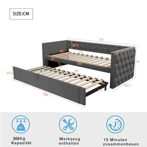 Polsterbett Schlafsofa mit ausziehbarem Gästebett, klassisches Knopfdesign, Lattenrost und Metallrahmen, hautfreundlicher Samtbezug, multifunktionales Sofa für Wohnzimmer Polsterbett Schlafsofa mit ausziehbarem Gästebett, klassisches Knopfdesign, Lattenrost und Metallrahmen, hautfreundlicher Samtbezug, multifunktionales Sofa für Wohnzimmer von Generic