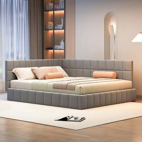 Polsterbett Schlafsofa mit multifunktionalem Lattenrost, integrierter USB Steckdose, farbwechselnder LED Lichtleiste, weicher Samtbezug, bequemes Sofa von Generic