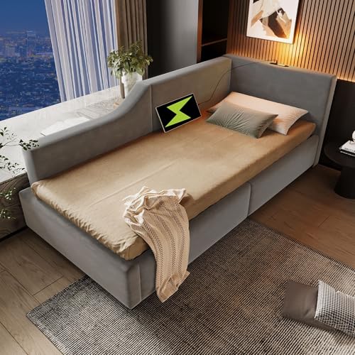 Polsterbett Tagesbett Daybett, Schlafsofa mit hydraulischem Stauraum, Leselichtfunktion und USB-C, gemütliches Bettgestell mit Lattenrost und gepolsterten Seitenteilen von Generic
