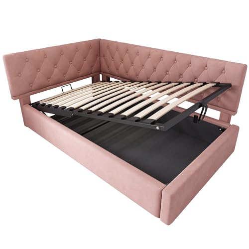 Polsterbett Tagesbett Daybett 90x200cm Schlafsofa mit hydraulischem Stauraum Bett Bettgestell mit Lattenrost aus Holz Samt Rosa, ohne Matratze. Polsterbett Tagesbett Daybett 90x200cm Schlafsofa mit hydraulischem Stauraum Bett Bettgestell mit Lattenrost aus Holz Samt Rosa, ohne Matratze. von Generic