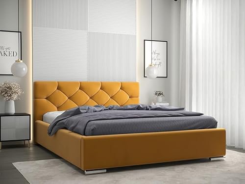 Verona Idee Polsterbett Urban Modern Set mit Lattenrost Metallrahmen 5 Trendfarben 140 160 oder 180 zur Auswahl Gelb 180cm X 200cm von Generic