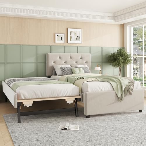 Polsterbett aus Samt mit ausziehbarem Rollbett und Lattenrost gepolstertes Einzelbett mit Knopfdesign Stauraumfunktion ideal für Kinderzimmer von Generic