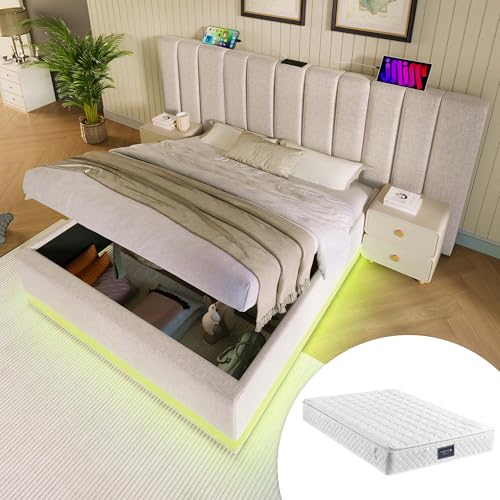 Polsterbett mit App Control LED und USB-C Ladefunktion Doppelbett für Erwachsene Jugendliche Stauraumbetten Bettkasten mit Lattenrost Gästebett Ohne Nachttisch Beige mit Matratze 160x200 cm Polsterbett mit App Control LED und USB-C Ladefunktion Doppelbett für Erwachsene Jugendliche Stauraumbetten Bettkasten mit Lattenrost Gästebett Ohne Nachttisch Beige mit Matratze 160x200 cm von Generic