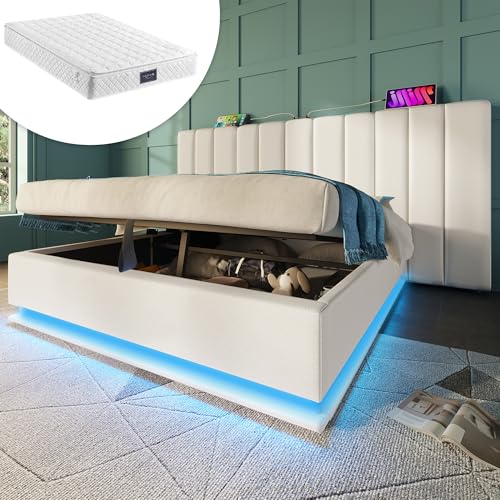 Polsterbett mit App Control LED und USB-C Ladefunktion Doppelbett für Erwachsene Jugendliche Stauraumbetten Bettkasten mit Lattenrost Gästebett Ohne Nachttisch Weiß mit Matratze 160x200 cm Polsterbett mit App Control LED und USB-C Ladefunktion Doppelbett für Erwachsene Jugendliche Stauraumbetten Bettkasten mit Lattenrost Gästebett Ohne Nachttisch Weiß mit Matratze 160x200 cm von Generic