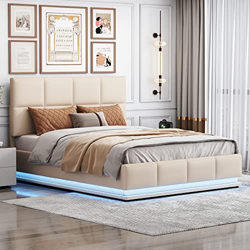 Polsterbett mit LED-Beleuchtung und hydraulischem Stauraum modernes Doppelbett aus Kunstleder mit Lattenrost und Bettkasten robuste Konstruktion für von Generic