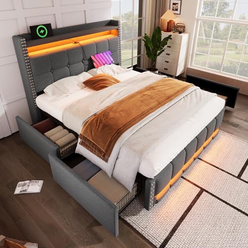Polsterbett mit LED-Lichtleiste und USB-Funktion, Kopfteil mit Ablagefächern, integrierter Stauraum mit Hydrauliksystem, erhältlich als Einzel- oder Doppelbett Polsterbett mit LED-Lichtleiste und USB-Funktion, Kopfteil mit Ablagefächern, integrierter Stauraum mit Hydrauliksystem, erhältlich als Einzel- oder Doppelbett von Generic