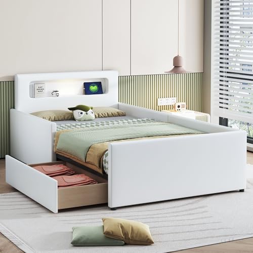 Polsterbett mit LED-Nachtlicht und USB-Anschluss, Einzelbett mit Ablagefächern und erhöhter Seitenstruktur, stabiles Bettgestell mit Kunstlederbezug für gemütliche Schlafzimmer Polsterbett mit LED-Nachtlicht und USB-Anschluss, Einzelbett mit Ablagefächern und erhöhter Seitenstruktur, stabiles Bettgestell mit Kunstlederbezug für gemütliche Schlafzimmer von Generic