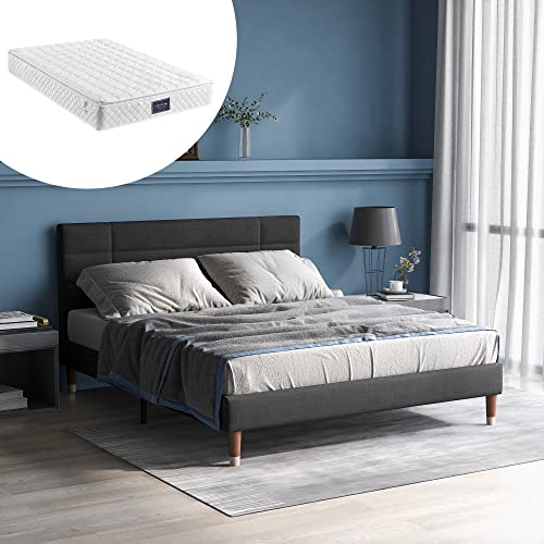 Polsterbett mit Lattenrost und bequemem Kopfteil stabiles Doppelbett für Erwachsene mit Stauraum unter dem Bett inklusive Federkernmatratze und modernem Design von Generic