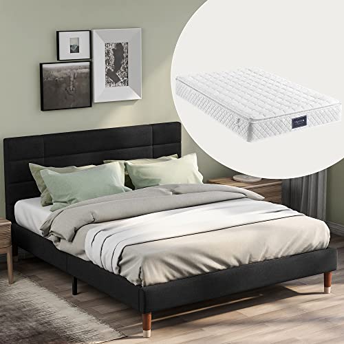 Polsterbett mit Lattenrost und bequemem Kopfteil stabiles Doppelbett für Erwachsene mit Stauraum unter dem Bett inklusive Federkernmatratze und modernem Design von Generic