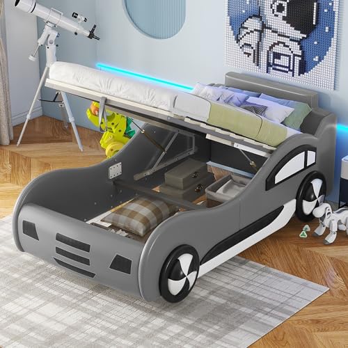Polsterbett mit Lattenrost und großem Stauraum unter dem Bett, klappbares Design mit Fenster-Element, modernes Einzelbett für Schlafzimmer, Stabiler Rahmen, einfach zu montieren von Generic