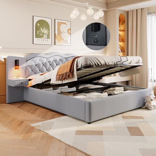 Polsterbett mit hydraulischem Bettkasten, USB-Ladeanschluss, integrierter LED-Beleuchtung, stabilem MDF-Rahmen, Nachttischlampen und großem Stauraum – modernes Leinenbett für Schlafzimmer Polsterbett mit hydraulischem Bettkasten, USB-Ladeanschluss, integrierter LED-Beleuchtung, stabilem MDF-Rahmen, Nachttischlampen und großem Stauraum – modernes Leinenbett für Schlafzimmer von Generic