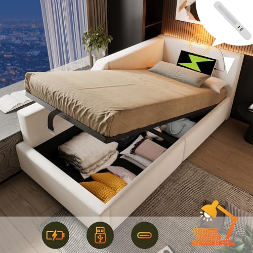 Polsterbett mit hydraulischem Stauraum, Tagesbett-Funktion, integrierter Leselampe und USB-C Ladeanschluss, gepolstertes Schlafsofa-Bettgestell für Wohnzimmer oder Gästezimmer Polsterbett mit hydraulischem Stauraum, Tagesbett-Funktion, integrierter Leselampe und USB-C Ladeanschluss, gepolstertes Schlafsofa-Bettgestell für Wohnzimmer oder Gästezimmer von Generic