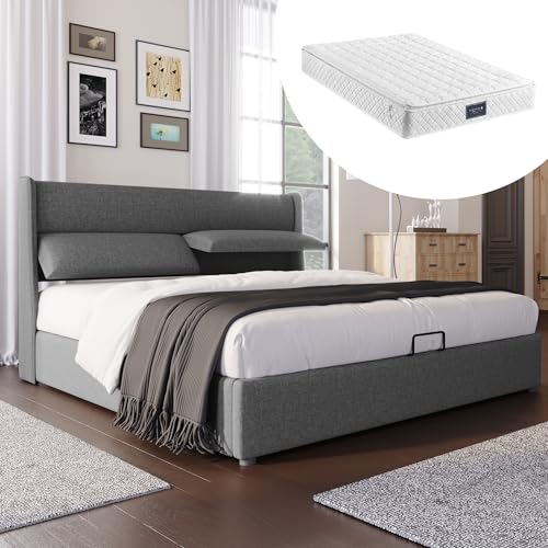 Polsterbett mit hydraulischem Stauraum und Verstellbarer Kopfstütze, Bettgestell mit Federlattenrost und Rückenlehne, Funktionsbett für modernes Schlafzimmer Polsterbett mit hydraulischem Stauraum und Verstellbarer Kopfstütze, Bettgestell mit Federlattenrost und Rückenlehne, Funktionsbett für modernes Schlafzimmer von Generic