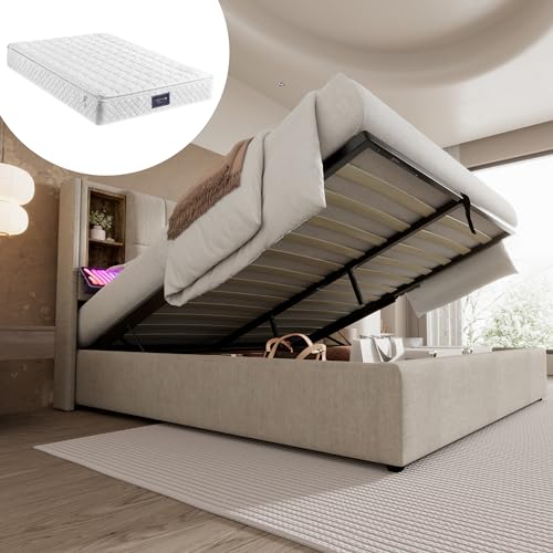 Polsterbett mit kabelloser Ladefunktion und USB C Stauraum Kopfteil Bettgestell mit Lattenrost und Hubmechanismus Doppelbett für Schlafzimmer Jugendzimmer Gästezimmer Polsterbett mit kabelloser Ladefunktion und USB C Stauraum Kopfteil Bettgestell mit Lattenrost und Hubmechanismus Doppelbett für Schlafzimmer Jugendzimmer Gästezimmer von Generic