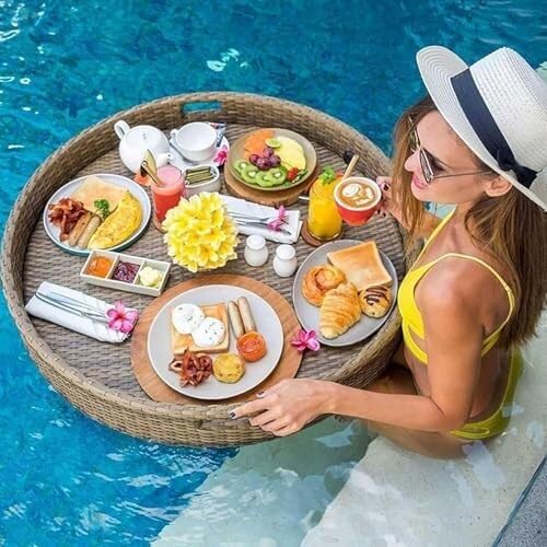 Pool-Tabletttisch, schwimmendes Tablett for den Pool, wasserfestes Frühstückstablett, ideal for Wasseraktivitäten im Freien und Entspannung im Whirlpool, Getränkehalter(Apricot2,80 * 80cm) von Generic