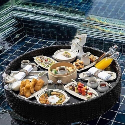 Pool-Tabletttisch, schwimmendes Tablett for den Pool, wasserfestes Frühstückstablett, ideal for Wasseraktivitäten im Freien und Entspannung im Whirlpool, Getränkehalter(Black2,80 * 80cm) von Generic