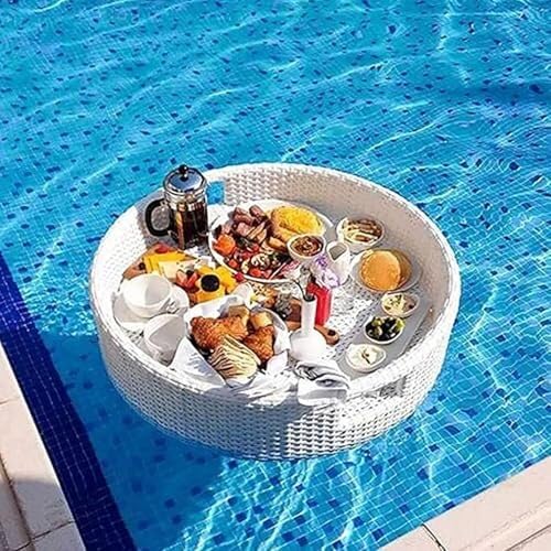 Pool-Tabletttisch, schwimmendes Tablett for den Pool, wasserfestes Frühstückstablett, ideal for Wasseraktivitäten im Freien und Entspannung im Whirlpool, Getränkehalter(White2,80 * 80cm) von Generic