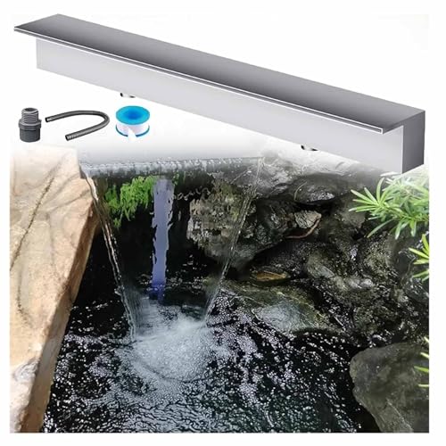 Poolbrunnen Aus Edelstahl Mit Wasserfall Wasserspiel Mit Steilem Abhang Mit Breiter Wasserplattform Für Die Terrassendekoration Im Freien (90 cm)(Stainless,Outlet 80cm(31.5in)) von Generic
