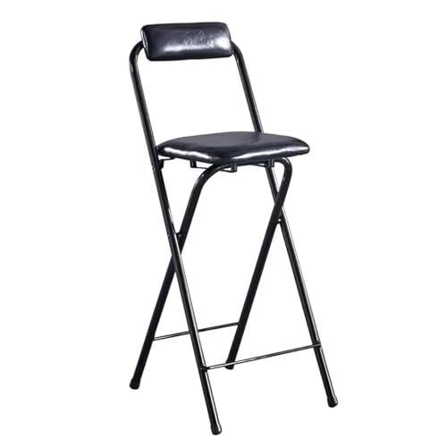 Portable Folding Bar Stool with Backrest and Footrest, padded collapsible chair for adults, adjustable height 50-80cm, ideal for breakfast, camping, and home use (Black, 65cm) von Generic