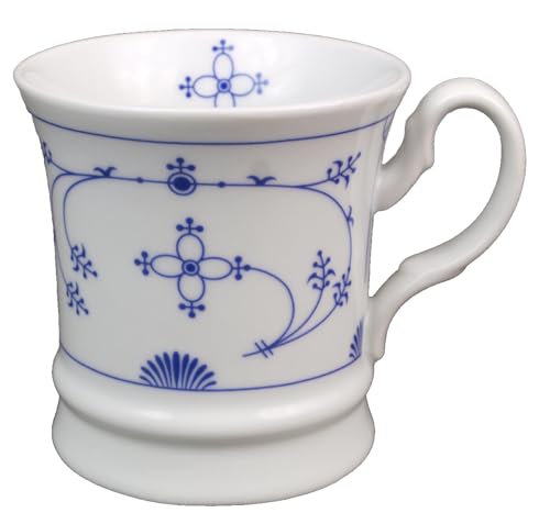 Porzellan Becher Indisch Blau - Neutral - Kapitänsbecher maritim Strohblume 350ml Kaffeebecher von Generic