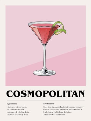 Poster Drink & Cocktail-Gin Tonic-Cosmopolitan-Aperol Spritz-Margarita-Classic Martini Poster Deko Poster 30x40cm Poster für Pub-Restaurants Bar-Innenräume Schlafzimmer ( von Generic