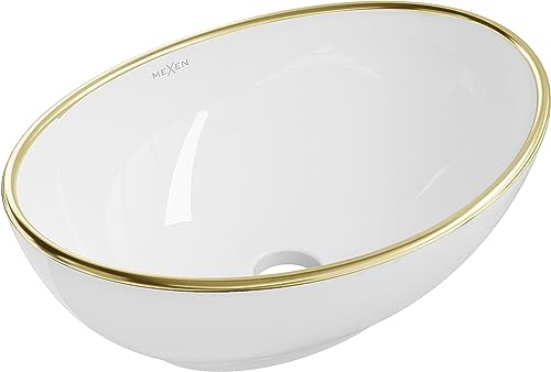 Premium Waschbecken Oval Elza Aufsatzwaschbecken für das Badezimmer und Gäste-WC | Waschbecken mit Lotus-Effekt Moderne Waschschale | 40,5x33x14 (Weiss und Gold) von Generic