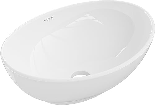 Premium Waschbecken Oval Elza Aufsatzwaschbecken für das Badezimmer und Gäste-WC | Waschbecken mit Lotus-Effekt Moderne Waschschale | Weiss |40,5x33x14 von Generic